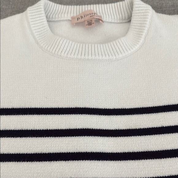 Philosophy White and Black Crew Neck Sweater with Classic Stripes - Picture 4 of 6